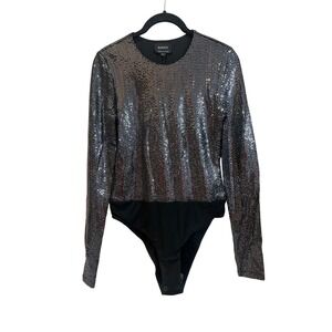 Bardot Sequin Long Sleeve Bodysuit Black Silver Glam Night Out Party